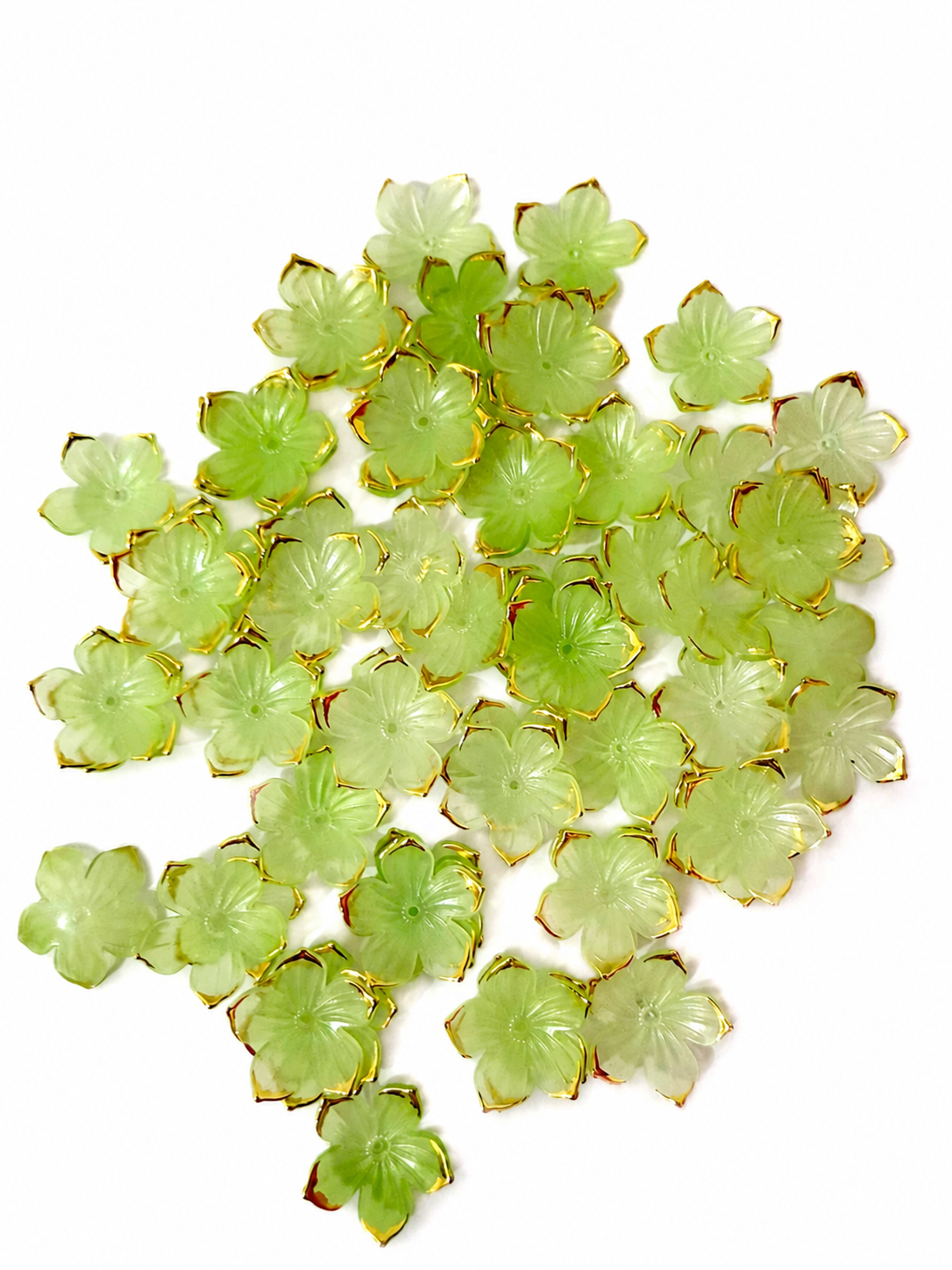 green sakura Flower Charms – Premium Gold Rim Acrylic Beads for DIY Jewelry & Crafts(pack of 20)