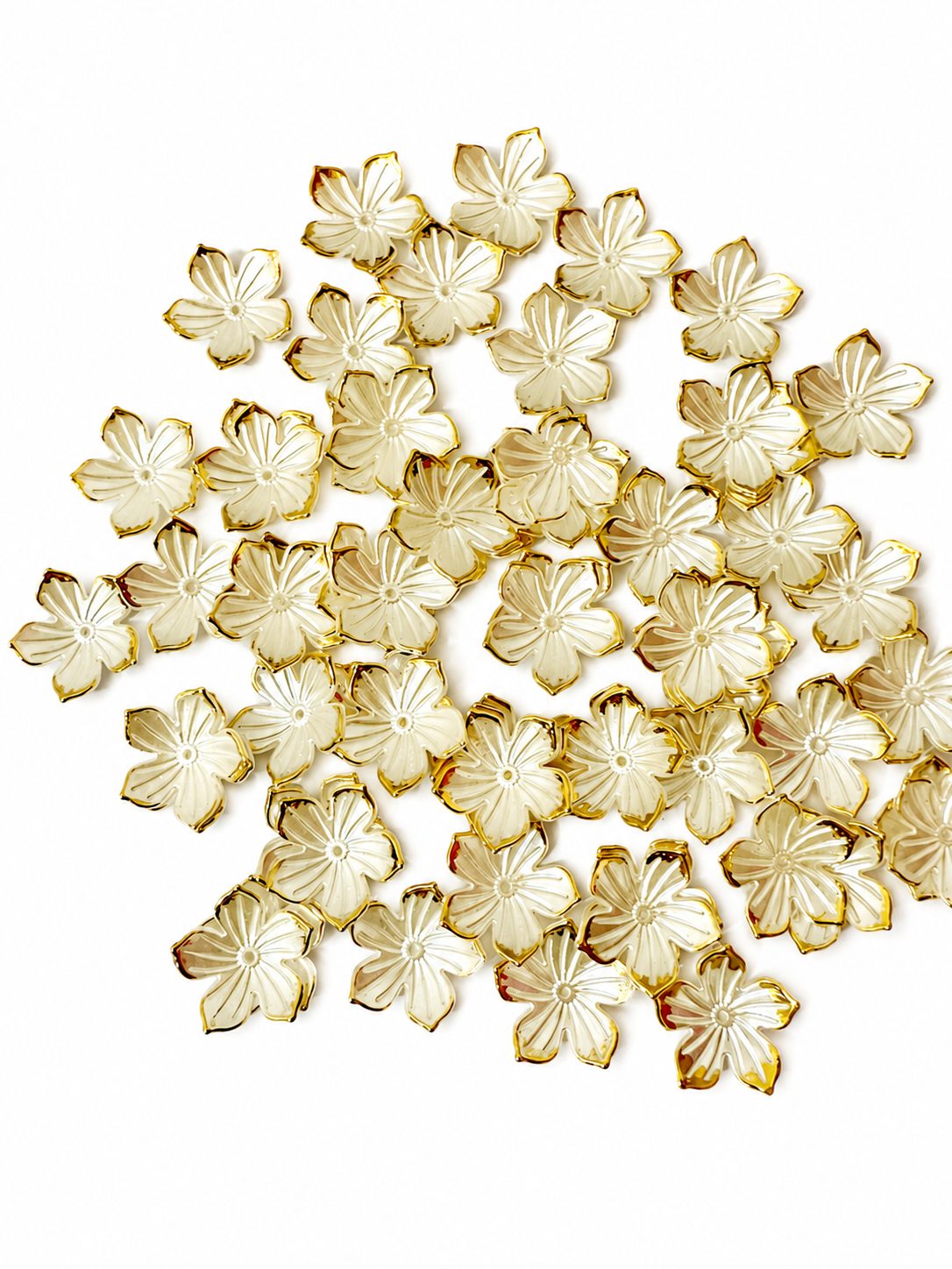 White sakura Flower Charms – Premium Gold Rim Acrylic Beads for DIY Jewelry & Crafts(pack of 20)
