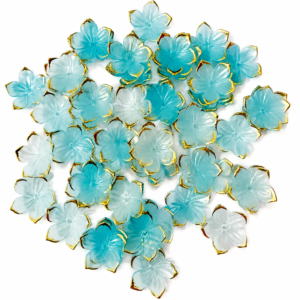 blue sakura Flower Charms – Premium Gold Rim Acrylic Beads for DIY Jewelry & Crafts(pack of 20)