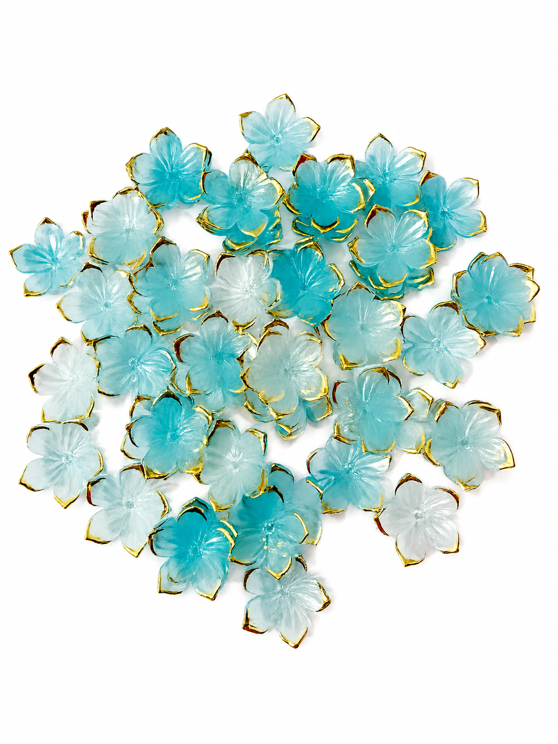 blue sakura Flower Charms – Premium Gold Rim Acrylic Beads for DIY Jewelry & Crafts(pack of 20)