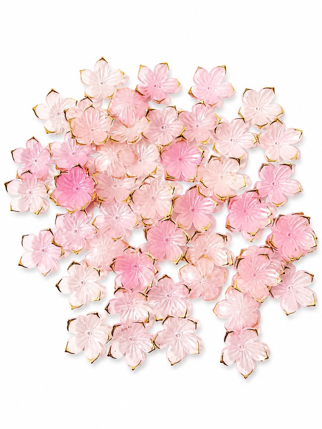 pink sakura Flower Charms – Premium Gold Rim Acrylic Beads for DIY Jewelry & Crafts(pack of 20)