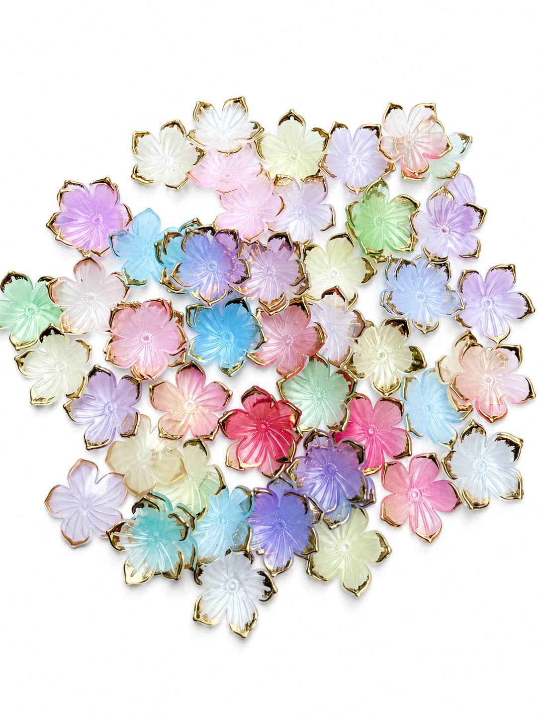 Pastel sakura Flower Charms – Premium Gold Rim Acrylic Beads for DIY Jewelry & Crafts(pack of 20)