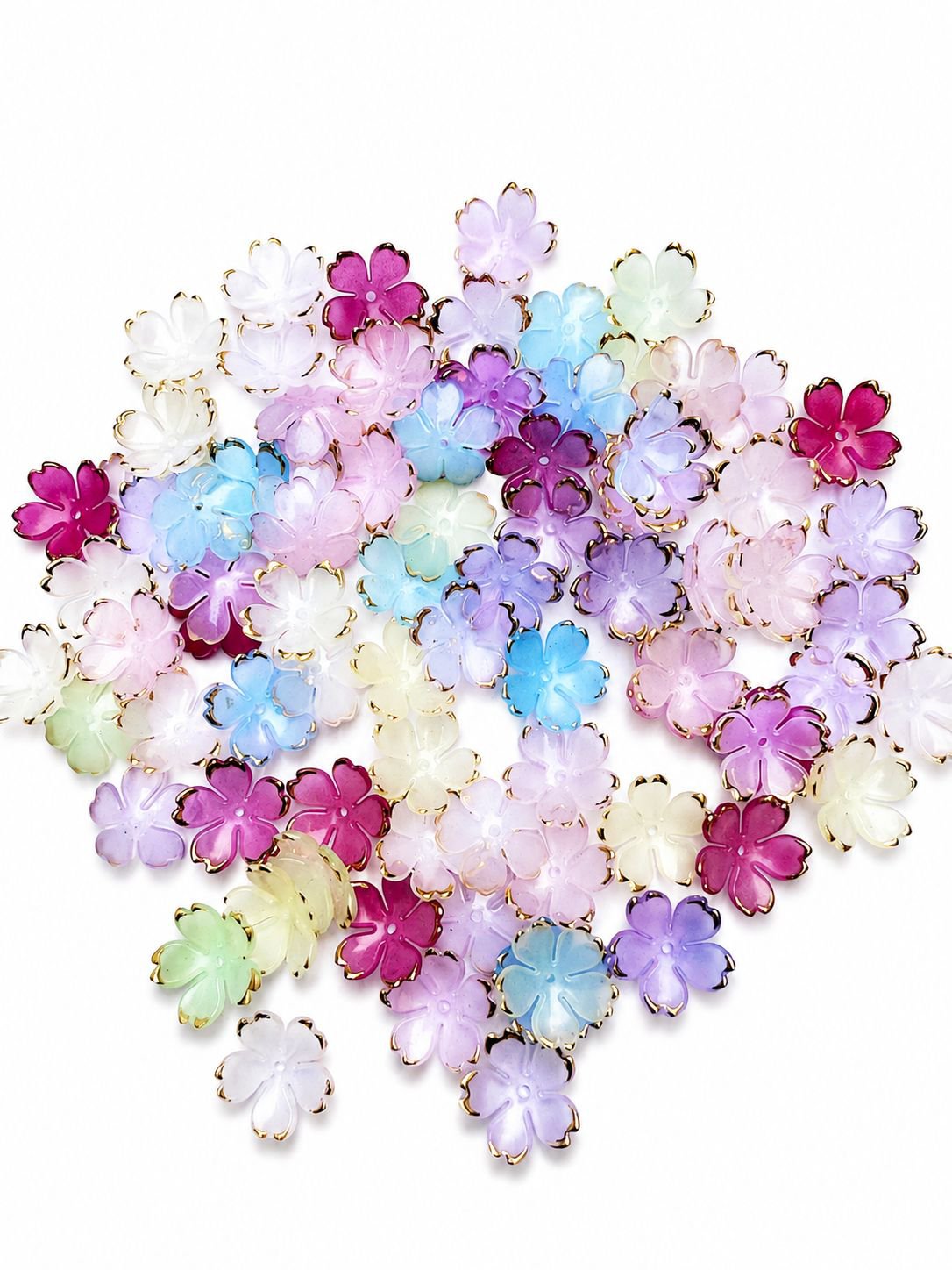 Pastel Resin Flower Charms – Premium Gold Rim Acrylic Beads for DIY Jewelry & Crafts (pack of 50)