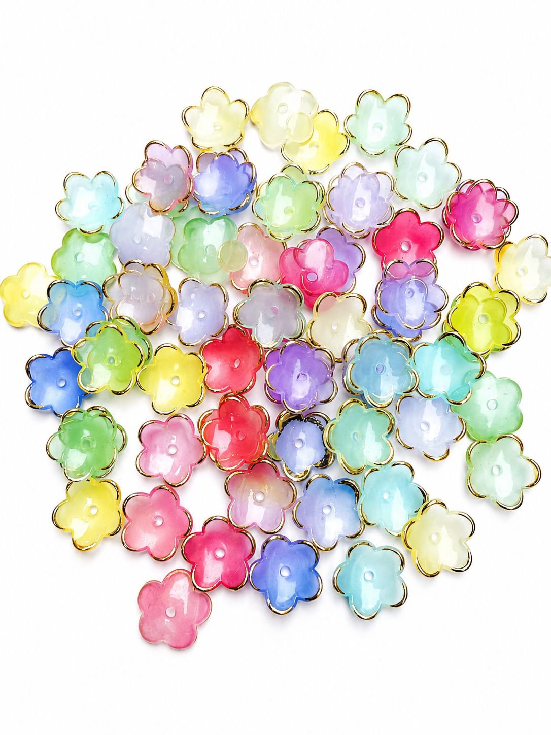 Pastel Bloom Resin Flower Charms – Premium Gold Rim Acrylic Beads for DIY Jewelry & Crafts (pack of 25)