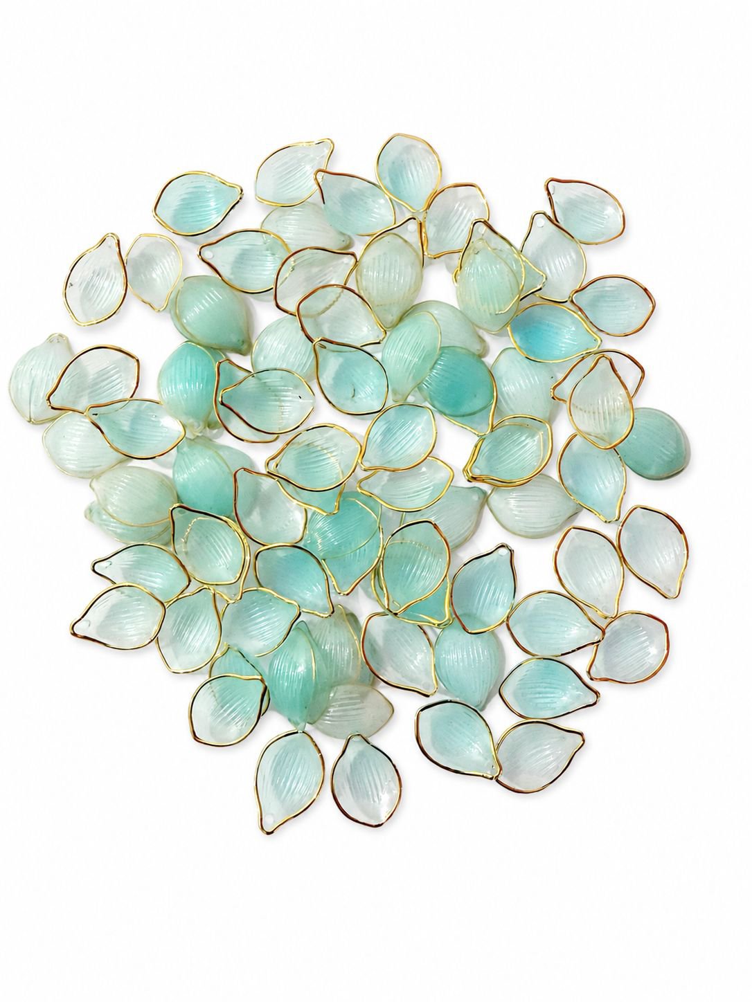 blue Leaf Shape Acrylic Beads with Metallic Border for Jewellery Making & DIY Crafts