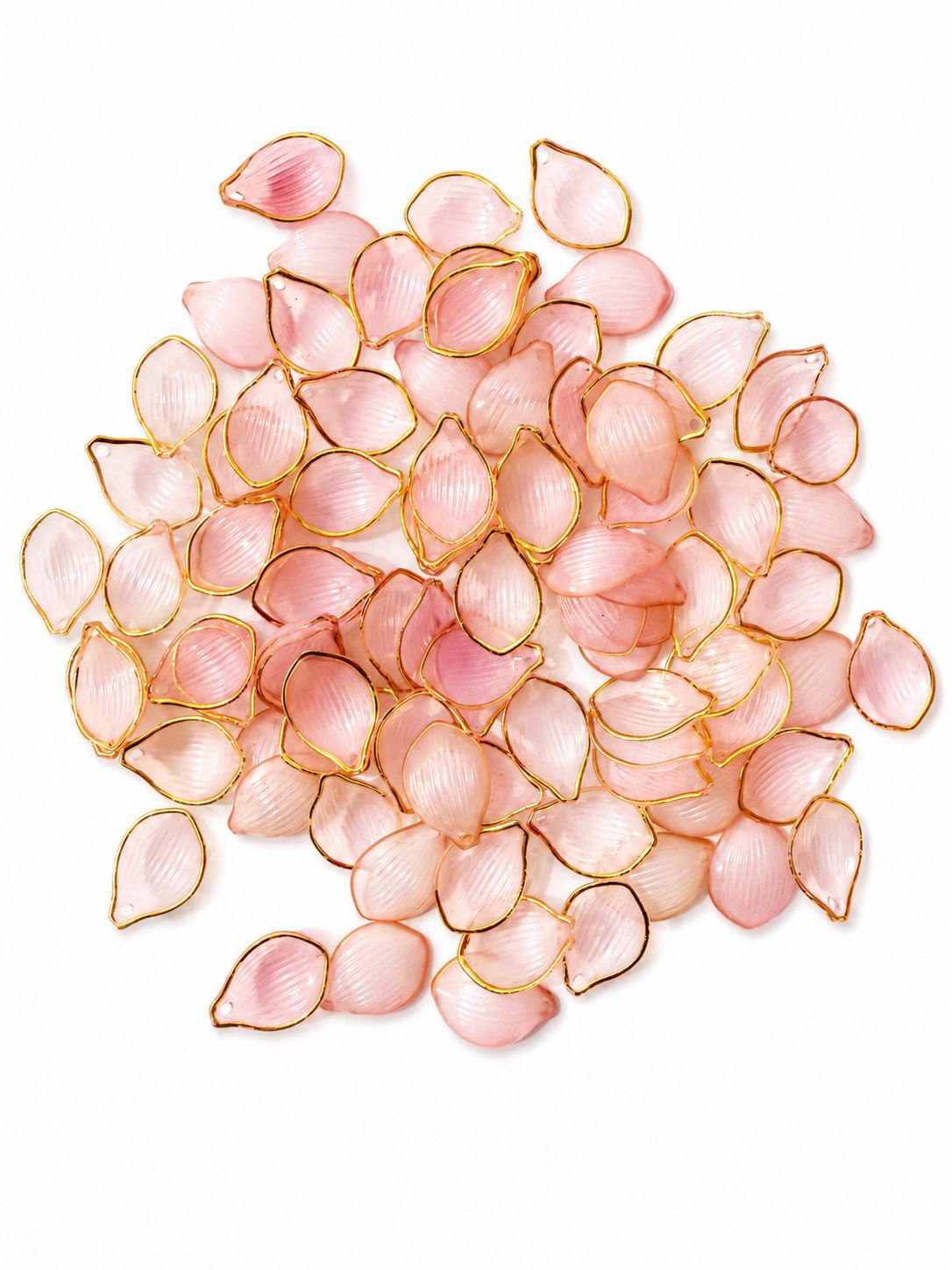 pink peach Leaf Shape Acrylic Beads with Metallic Border for Jewellery Making & DIY Crafts