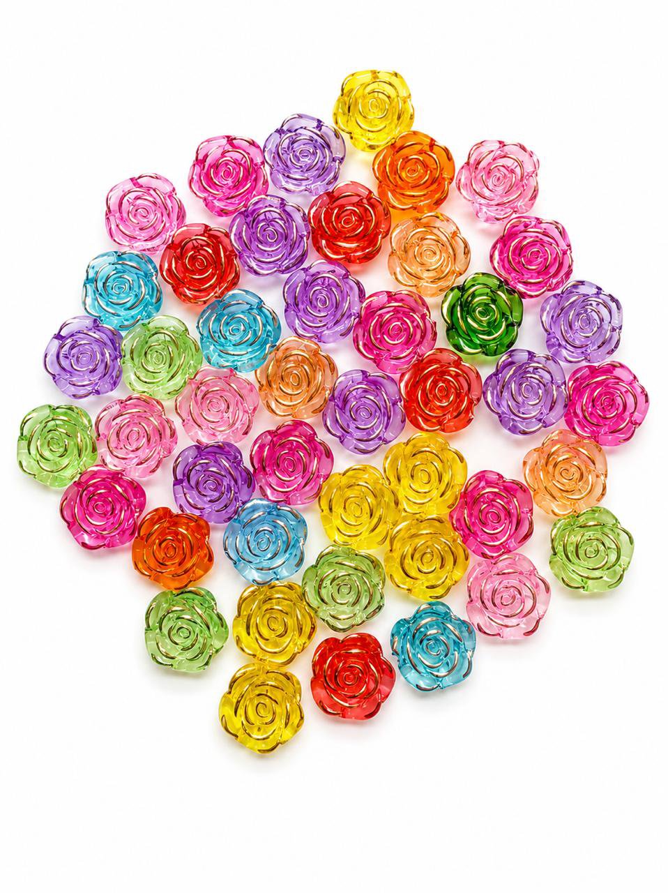 Transparent Rose Flower Acrylic Beads for Jewellery Making & DIY Crafts (Mixed colour)