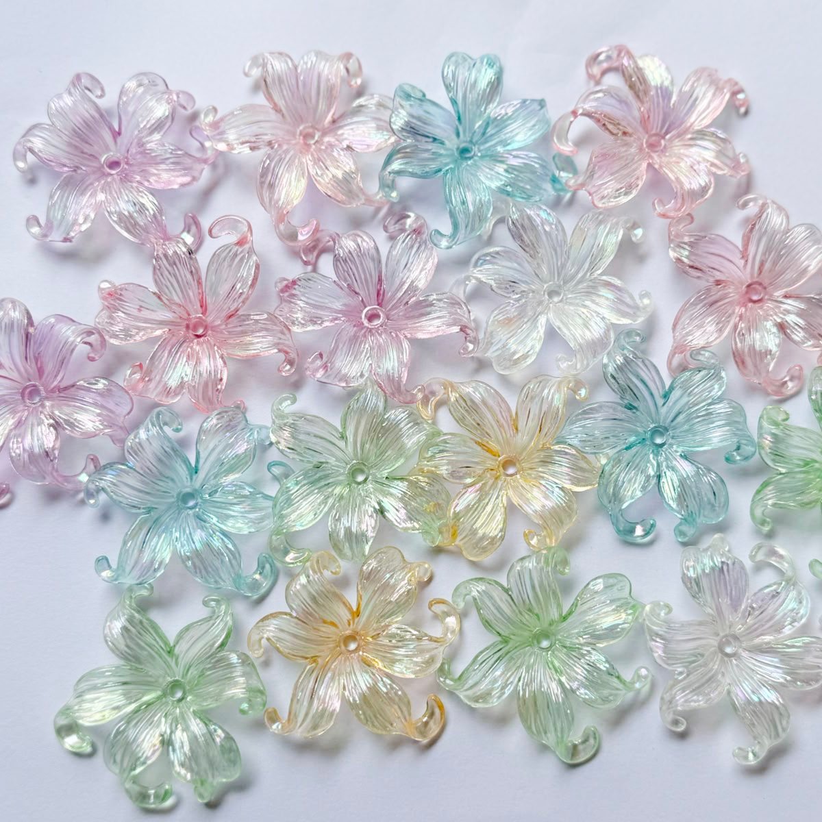 Hand-Cuff Flower Acrylic Charms – Iridescent Floral Charms for Jewelry Making & DIY Crafts