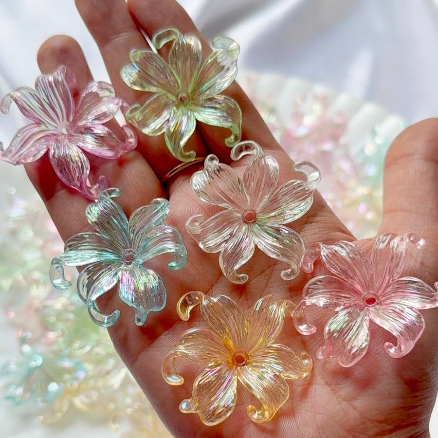 Hand-Cuff Flower Acrylic Charms – Iridescent Floral Charms for Jewelry Making & DIY Crafts - Image 2