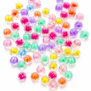 Multicolor Transparent Ribbed Acrylic Round Beads for DIY Jewelry Making & Craft Decoration