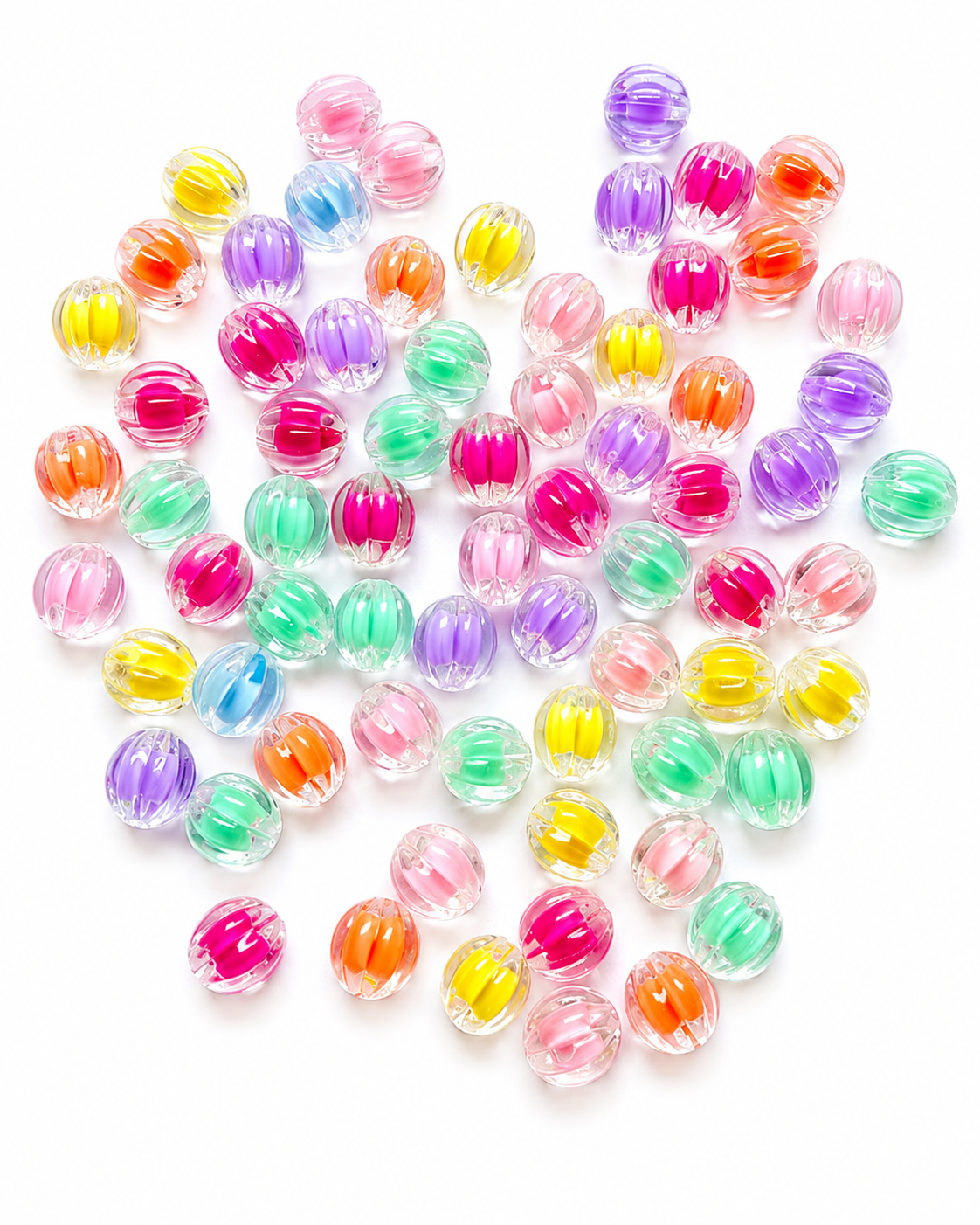 Multicolor Transparent Ribbed Acrylic Round Beads for DIY Jewelry Making & Craft Decoration