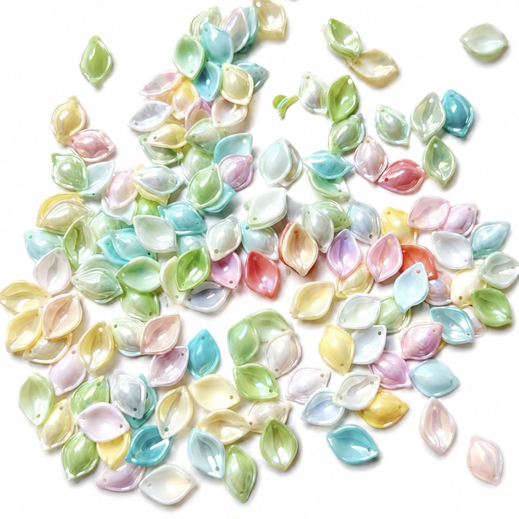 Pastel Leaf Acrylic Charms – AB Finish Leaf Beads for DIY Jewelry & Craft Making