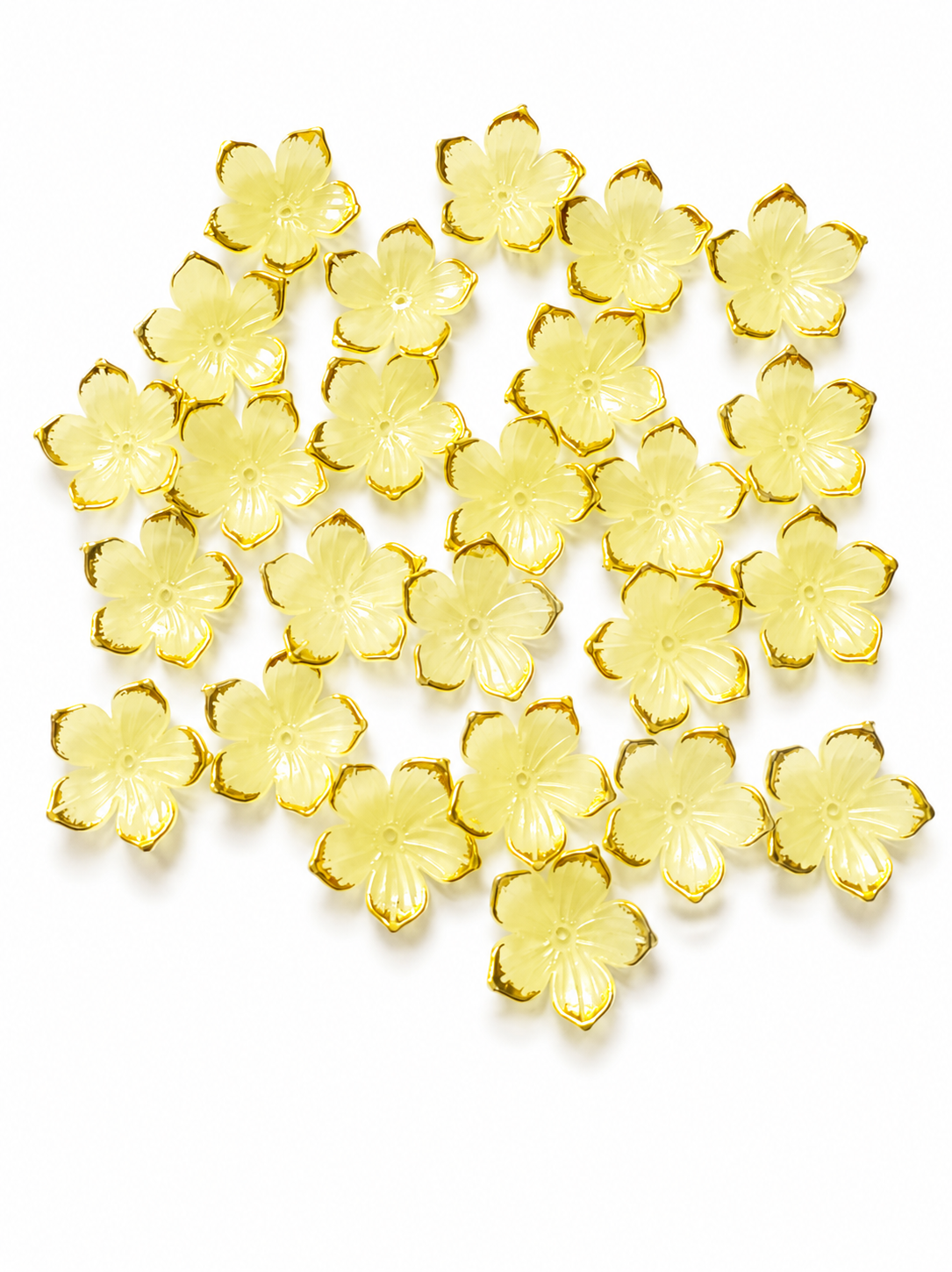 yellow sakura Flower Charms – Premium Gold Rim Acrylic Beads for DIY Jewelry & Crafts(pack of 20)