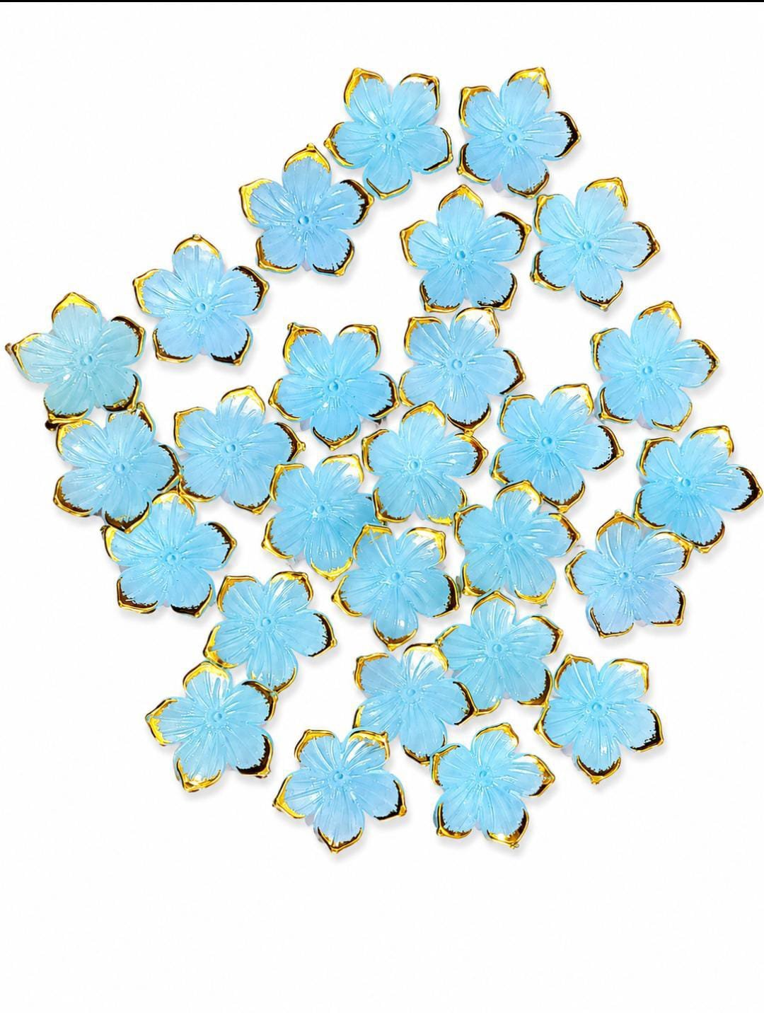 blue sakura Flower Charms – Premium Gold Rim Acrylic Beads for DIY Jewelry & Crafts(pack of 20)