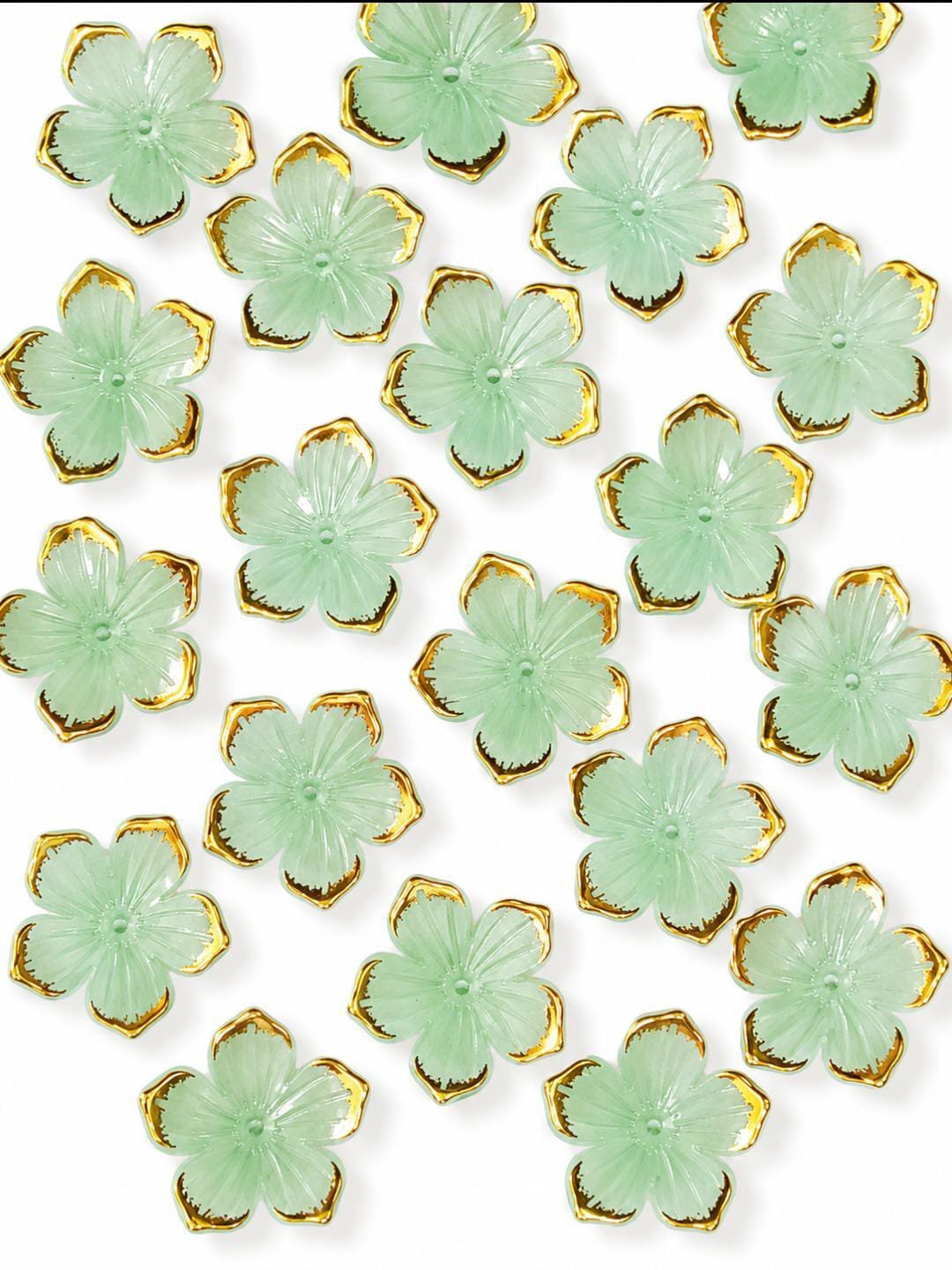 green sakura Flower Charms – Premium Gold Rim Acrylic Beads for DIY Jewelry & Crafts(pack of 20)