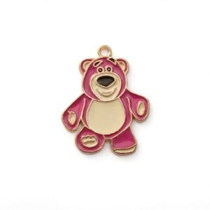 cute pink strawberry bear enamel charms