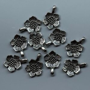 Antique silver flower pendant charms,pack of 10 piece combo