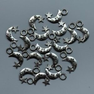 Antique silver moon & star charms,pack of 10 piece combo